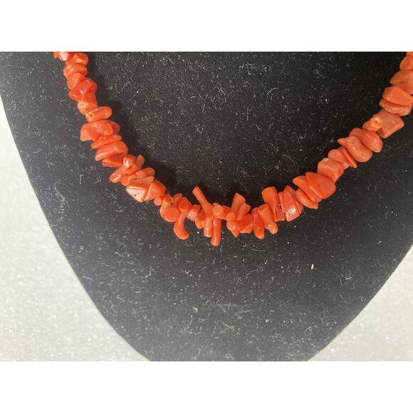 Red Coral Natural Branch Beaded Necklace And Earings Vintage - Picture 2 of 4